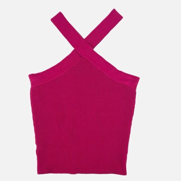 House Of Harlow 1960 Magenta Pink Ribbed Criss Cross Tank Large - Picture 1 of 6